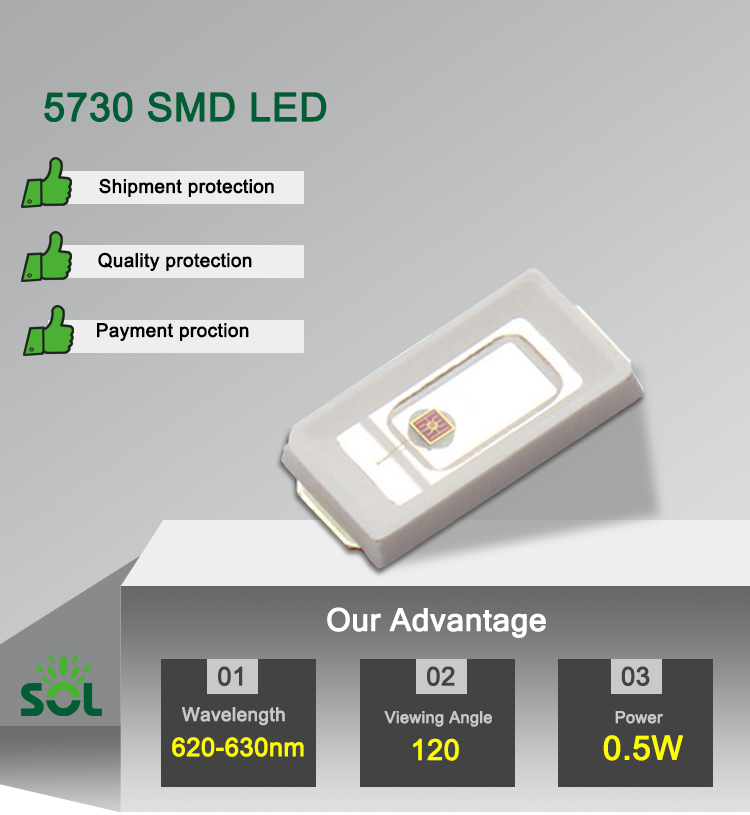 Newest Product SMD LED 0.5W 150mA 620-630nm Red LED 5730