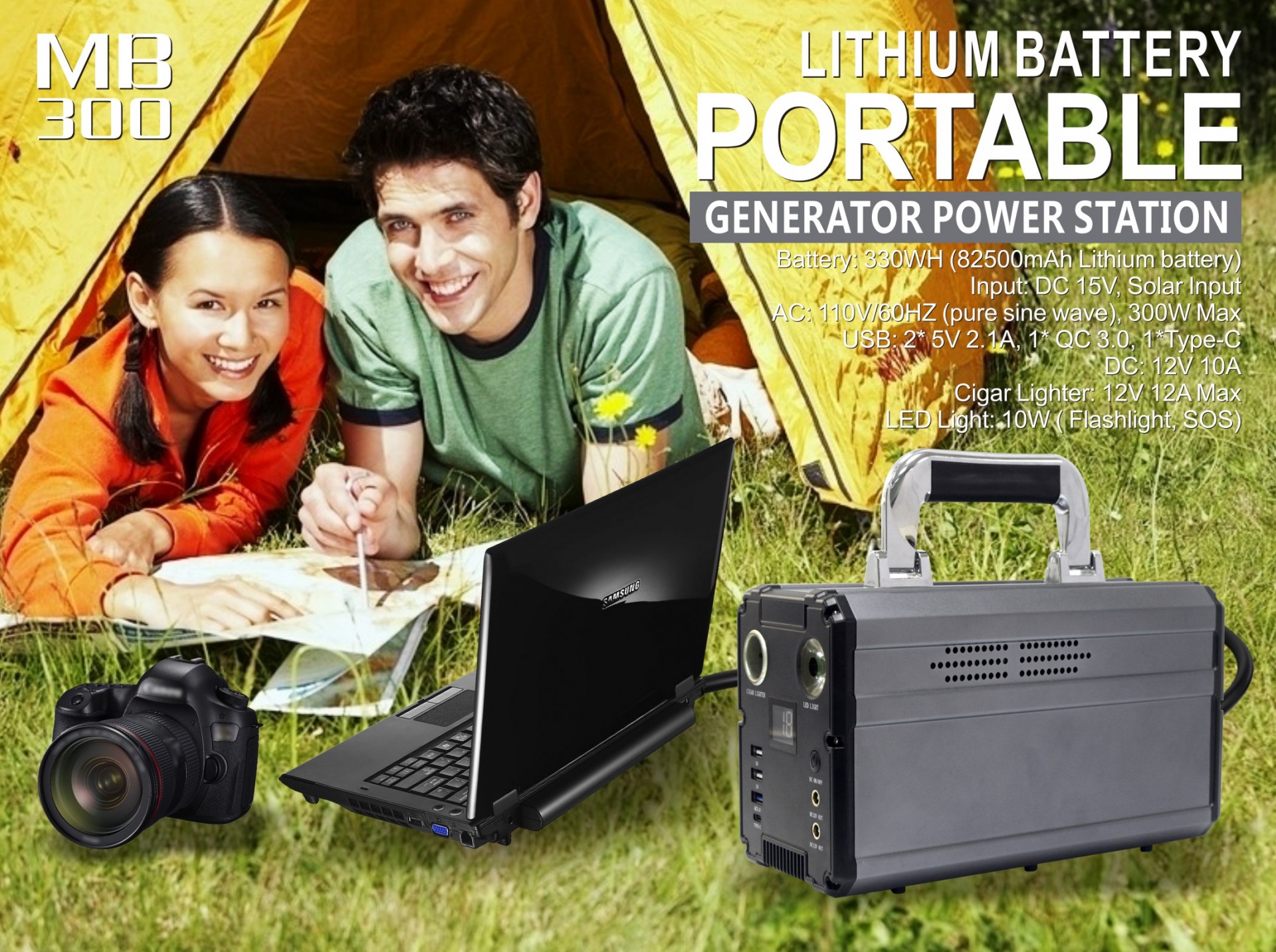 110v USA Plug 300w 82500mAh battery 330wh home appliance outdoor camping AC inverter portable solar power station