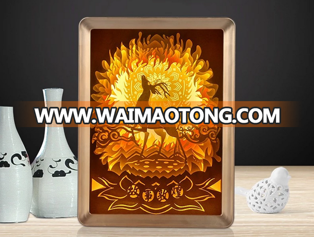 Hotsell Creative Frame LED night carving lamp 3D art paper cutting shadow light box  for Customized gifts