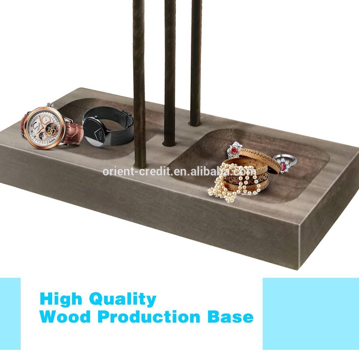 Wood Necklace Holder Jewelry Stand Necklace Stand Jewelry Organizer 3 Plus 1 Tier with Wood Tray to Organize Necklaces