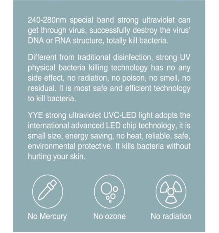 240-280nm  special band strong ultraviolet UVC LED light 99.9 bacteria killer portable UVC sterilizer for hot sale