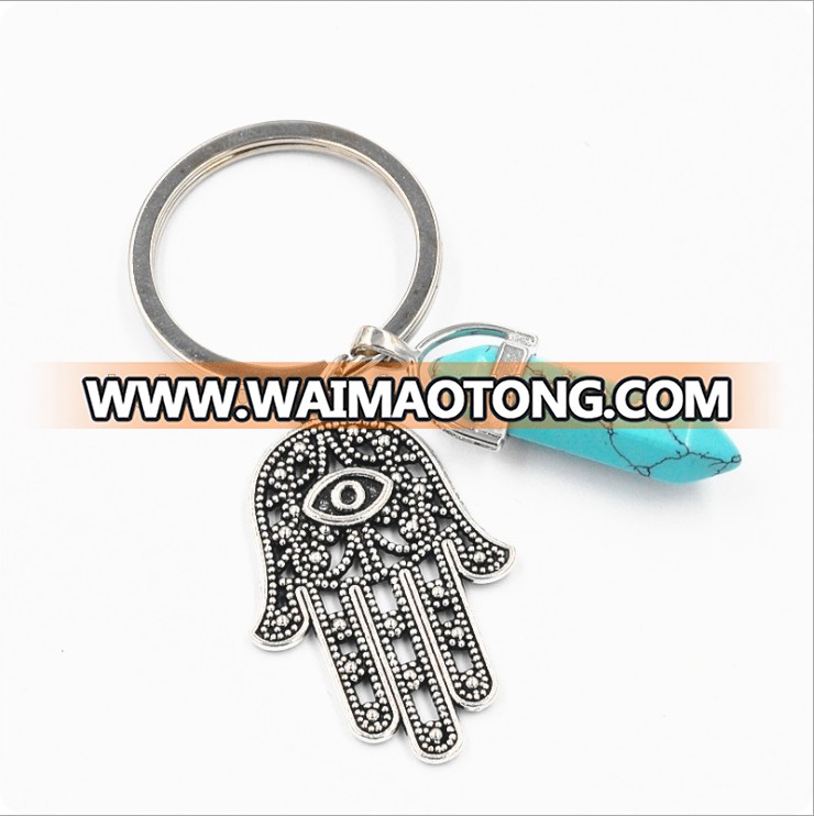 Wholesale natural hexagonal crystal column metal keychain