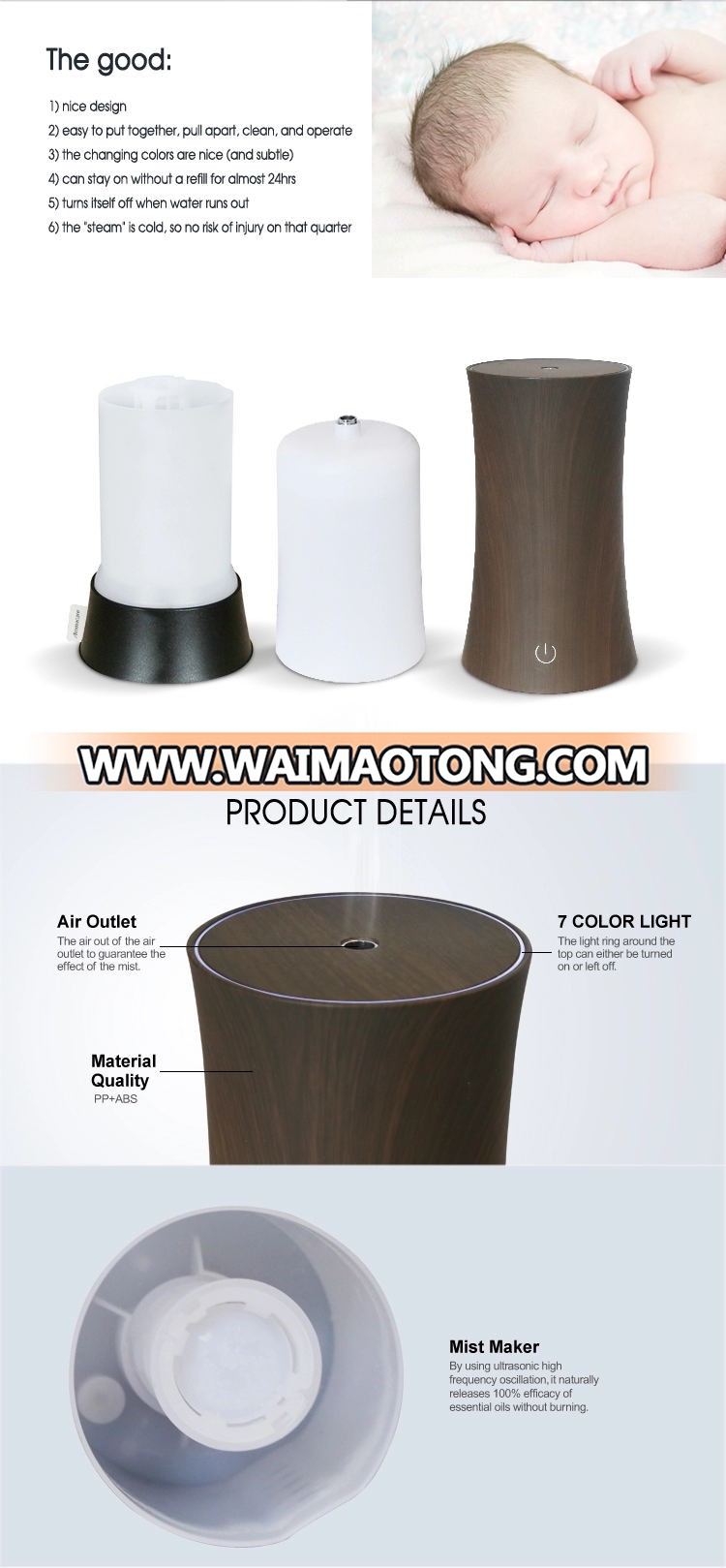 Aromacare 300ml Wooden Led Aroma Diffuser  Aromatherapy Oil Diffuser