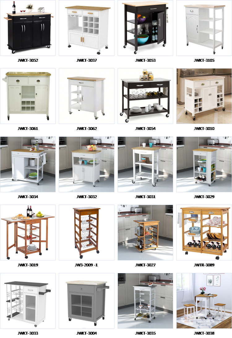 Kitchen furniture rubber wood top kitchen storage cart trolley with two doors