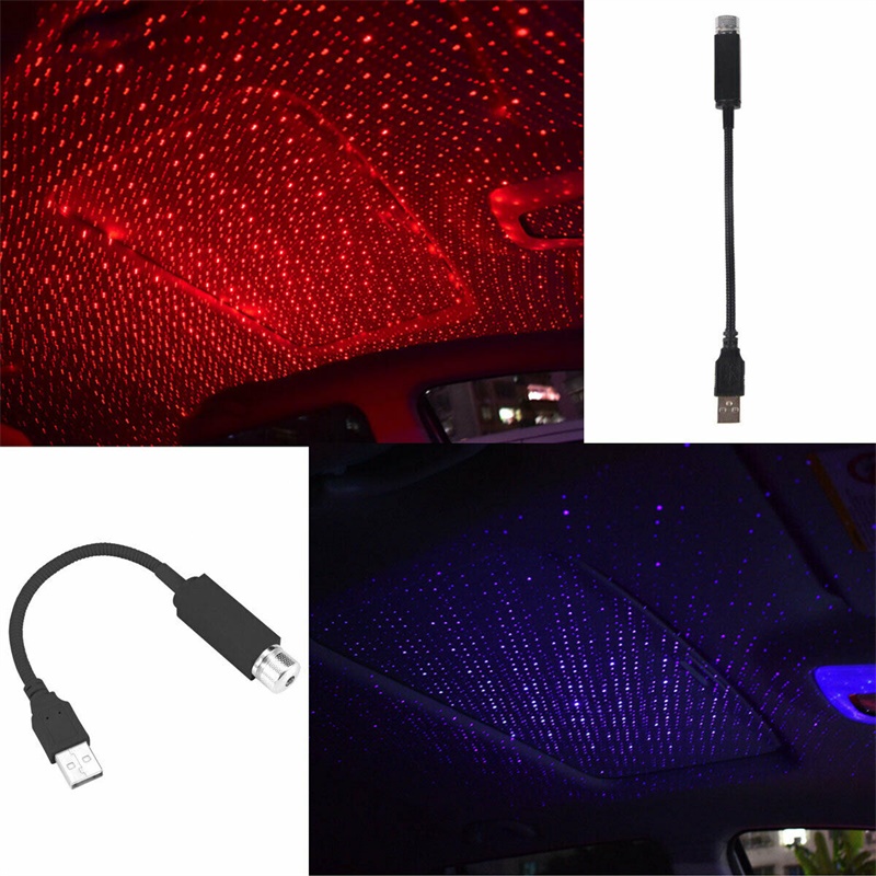 Universal USB LED Car Interior Light Roof Star Night Lights Projector Green Atmosphere Ambient Lamp