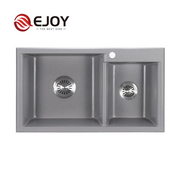 EJOY High Quality Customized artifical stone quartz granite Double Bowl kitchen sink Hotel Home Restaurant Farm use H8107