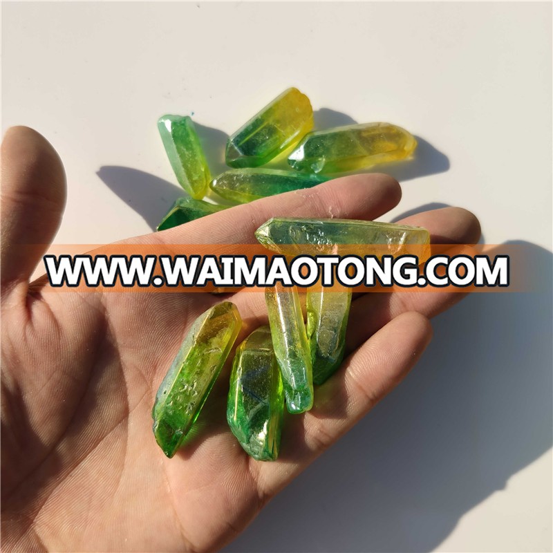 Wholesale Green Titanium Aura Quartz Point Crystal Point Wand