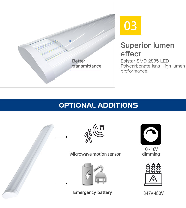 OGJG 1200mm commercial dali dimming wrap pendant lamp emergency battery office building led linear highbay light fixture