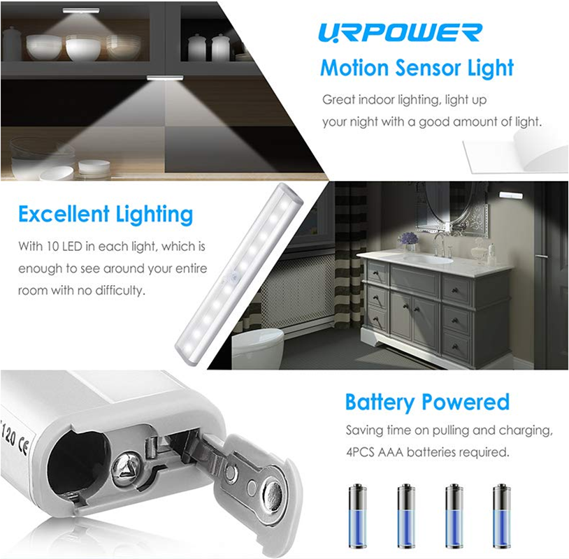 98mm 6LEDs LED Closet Light Motion Sensor Battery Powered Desk Drawer Lamp Under Cabinet Night Light