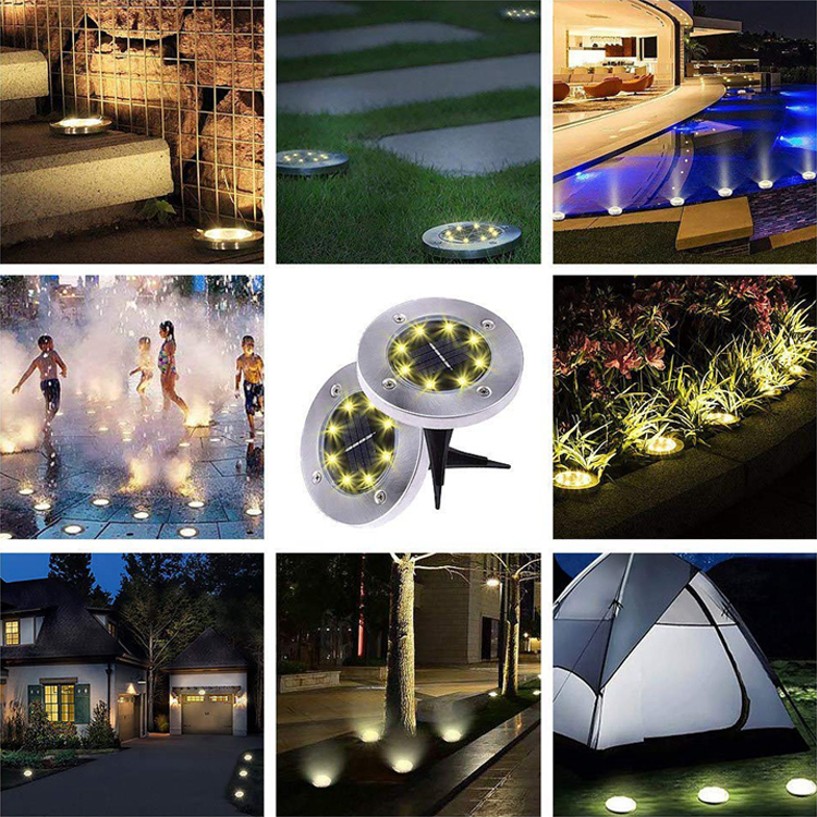 Garden Landscape Solar Powred Disk Lights, Outdoor Waterproof Pathway Yard Deck Lawn Patio Walkway Ground Solar Spike Lights