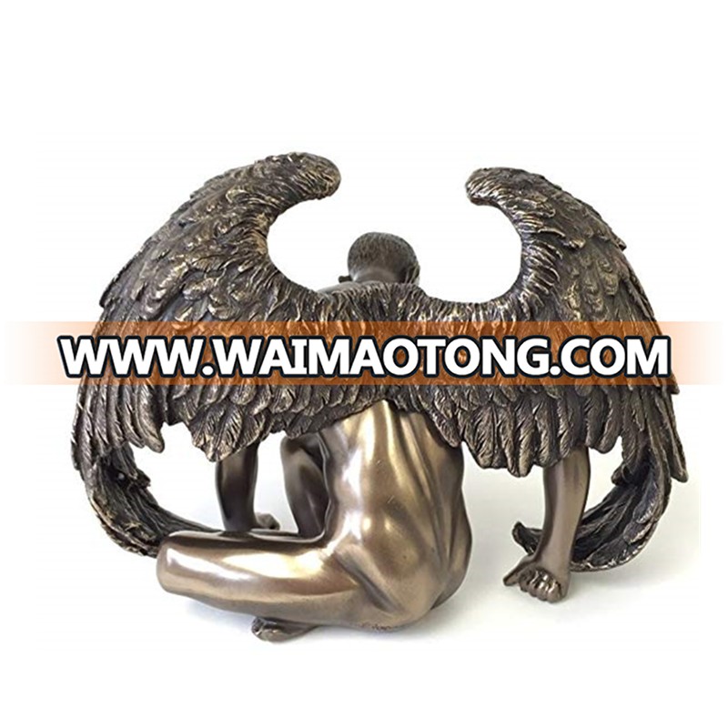 Resin Man Statue Winged Male Nude Angel Sitting Sculpture