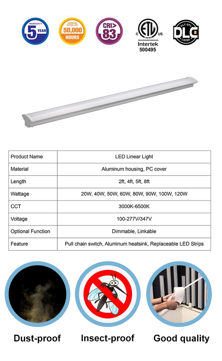 Workbench suspended ceiling linear light 30w 50w dimmable linkable led batten lamp fixture