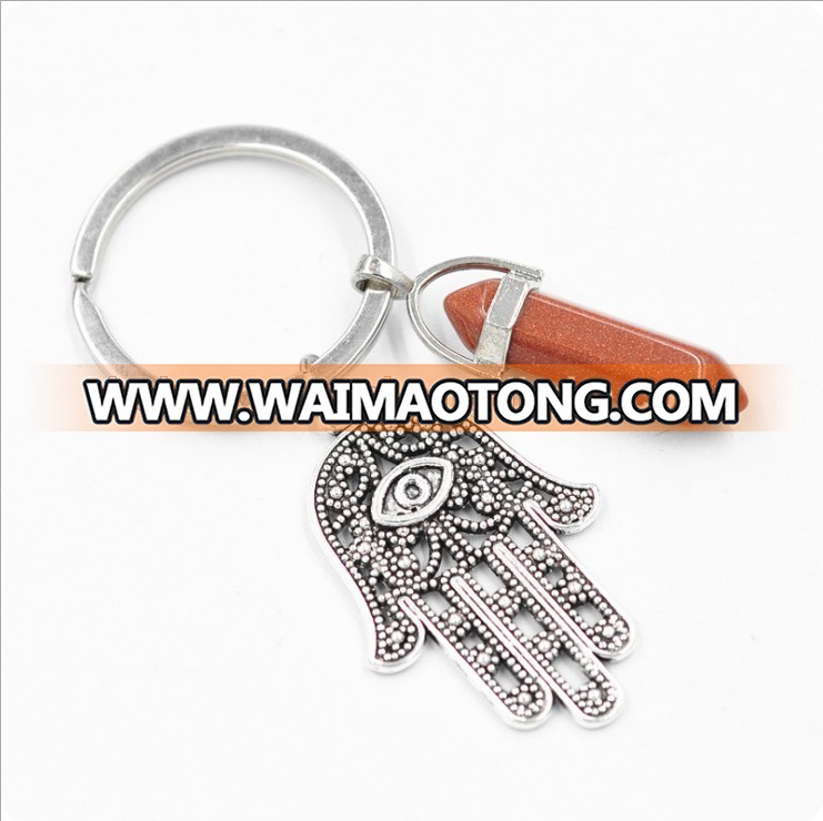 Wholesale natural hexagonal crystal column metal keychain