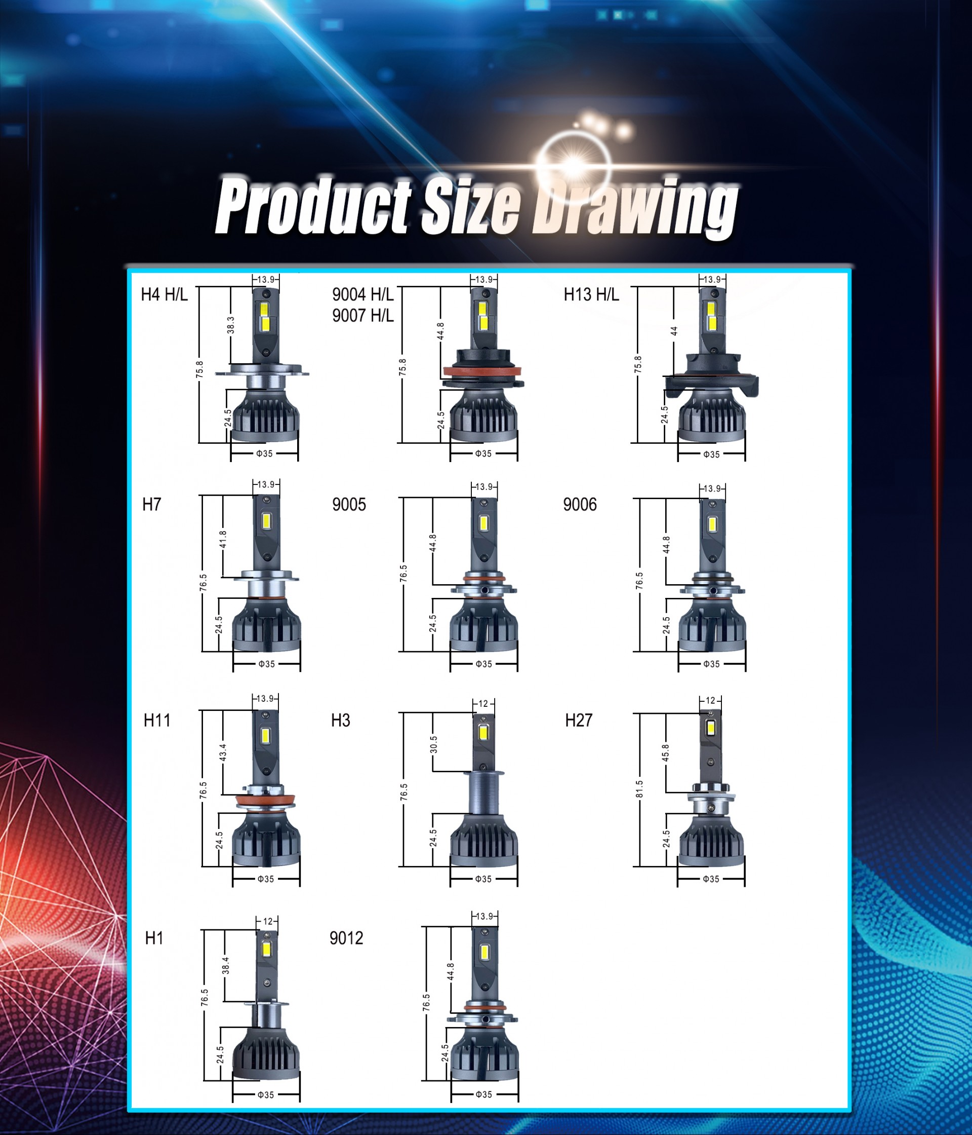 High power H13 9004 9007 H4 led headlight h11 Car LED Bulb 3570 CSP Chips 5000LM Super bright led h7 headlight