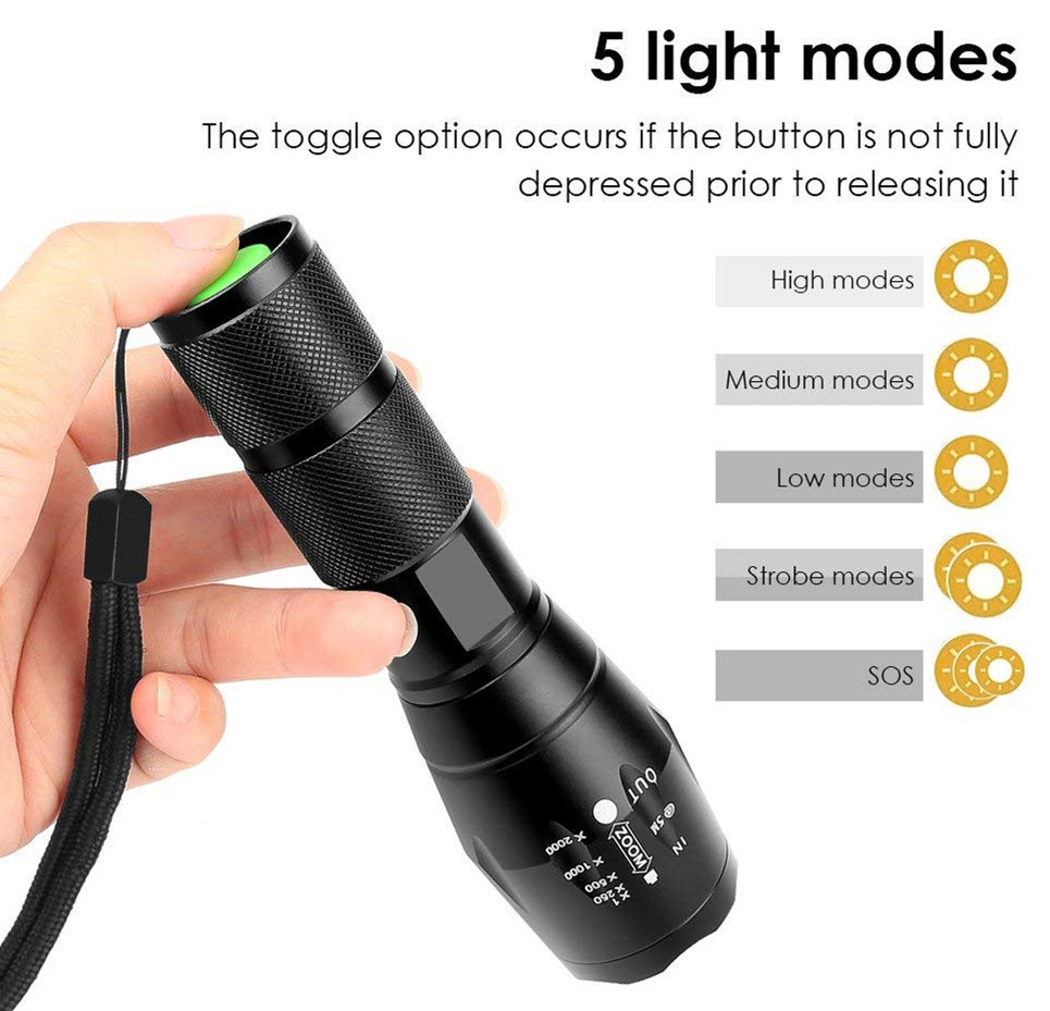 1000 Lumen T6 Handhold 5 Modes Zoomable design Tactical Flashlight LED Torch Flashlight