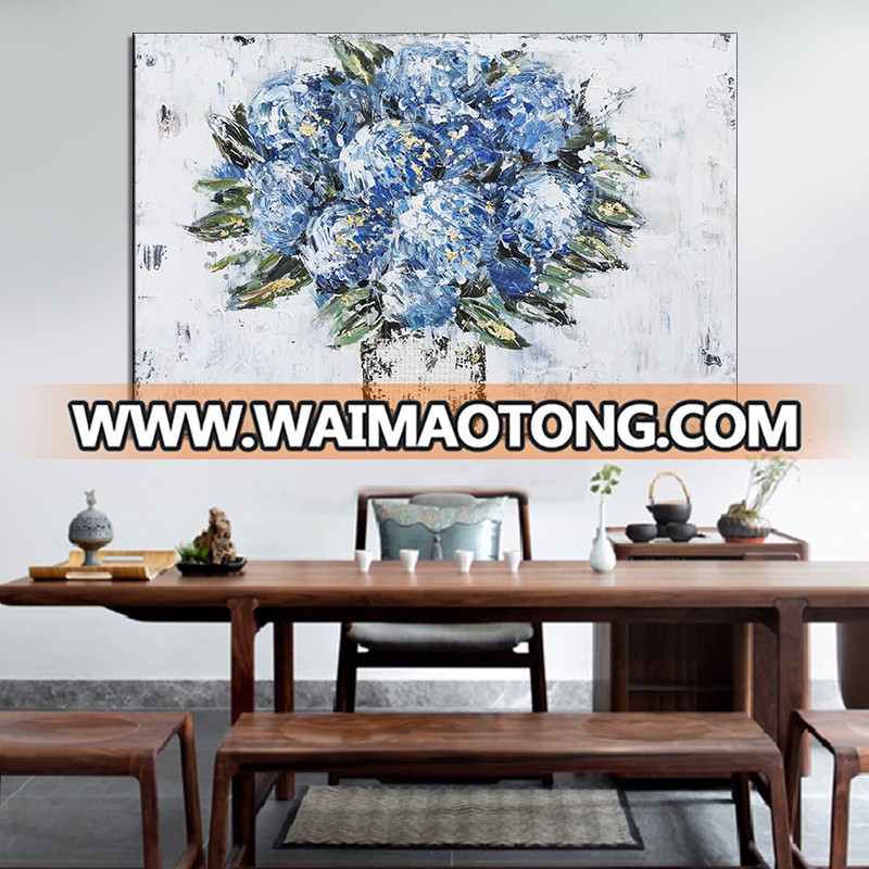 Modern Abstract flower oil painting hand painting on Canvas blue flower and Vase poster Muur voor woonkamer Home decoration