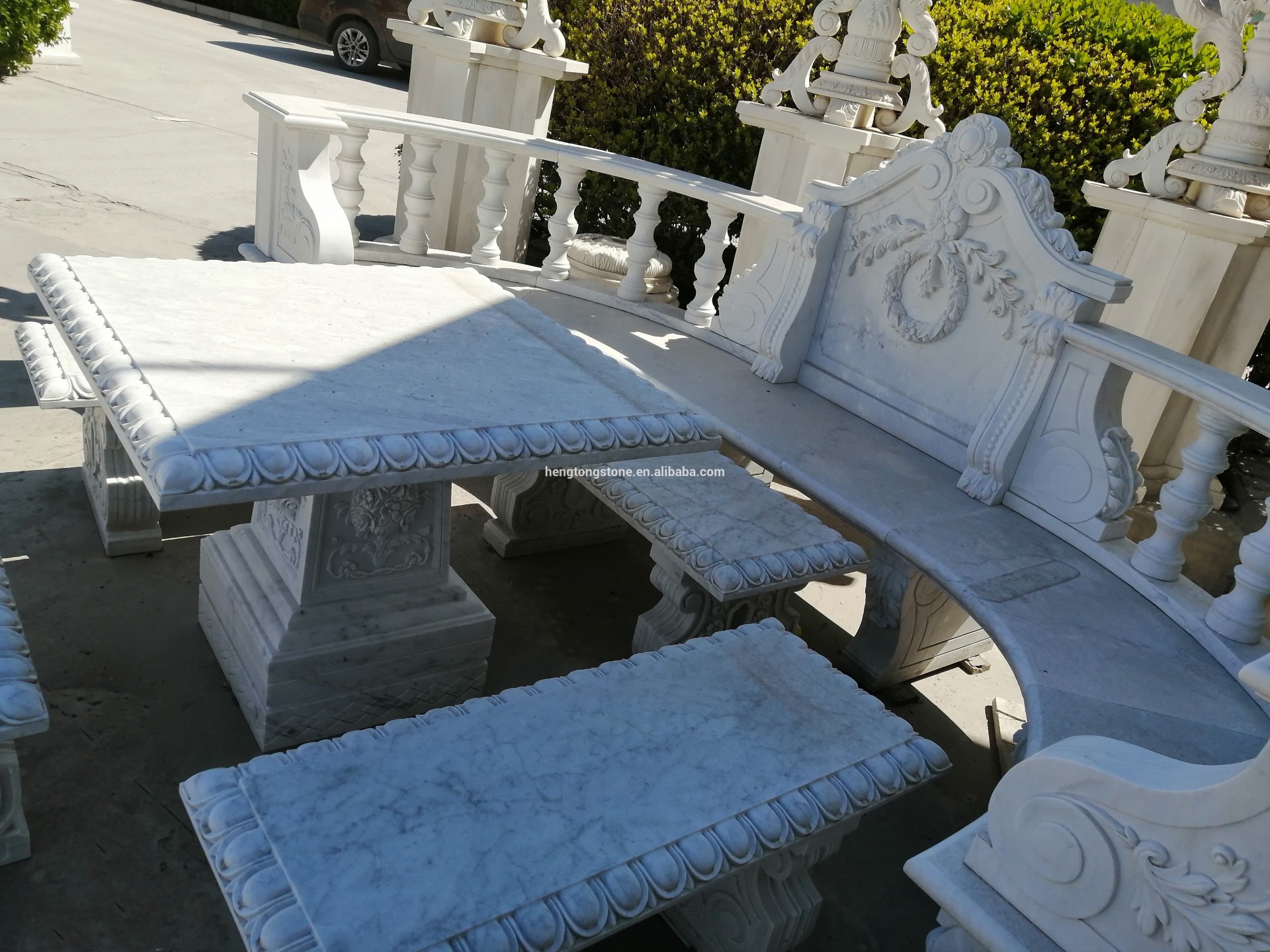 White Marble Small Bench Sculpture