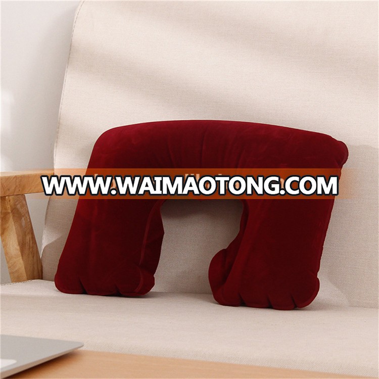 Comfortable flocking pvc U shape neck inflatable travel pillow from yiwu factory