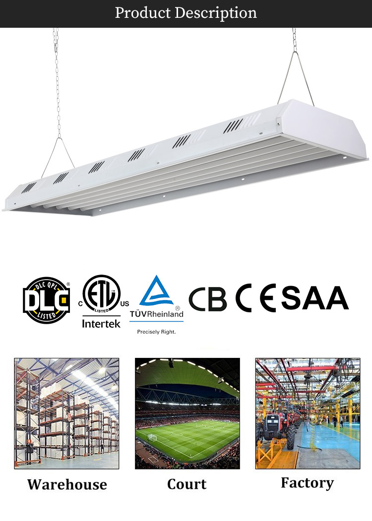 DLC 200W 300W warehouse steel housing dimming highbay lighting supermarket store 2ft 4ft 5ft pendant led linear high bay light