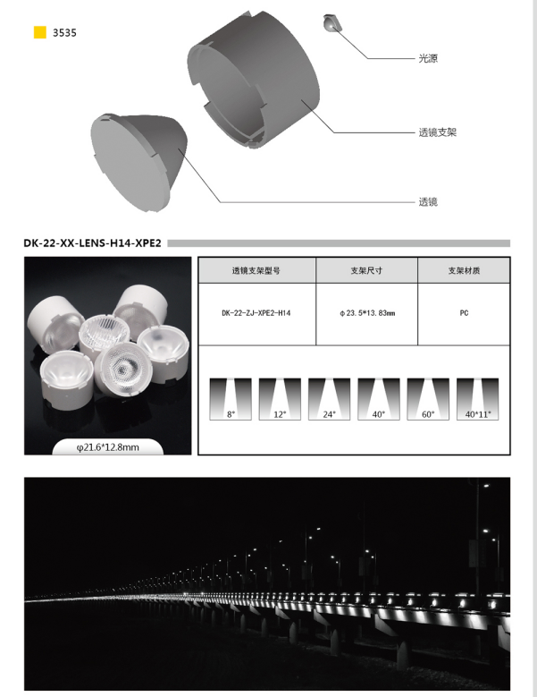 22mm 8 degree narrow beam 3535 led lens optical pmma single led lens for medical operation theatre lights