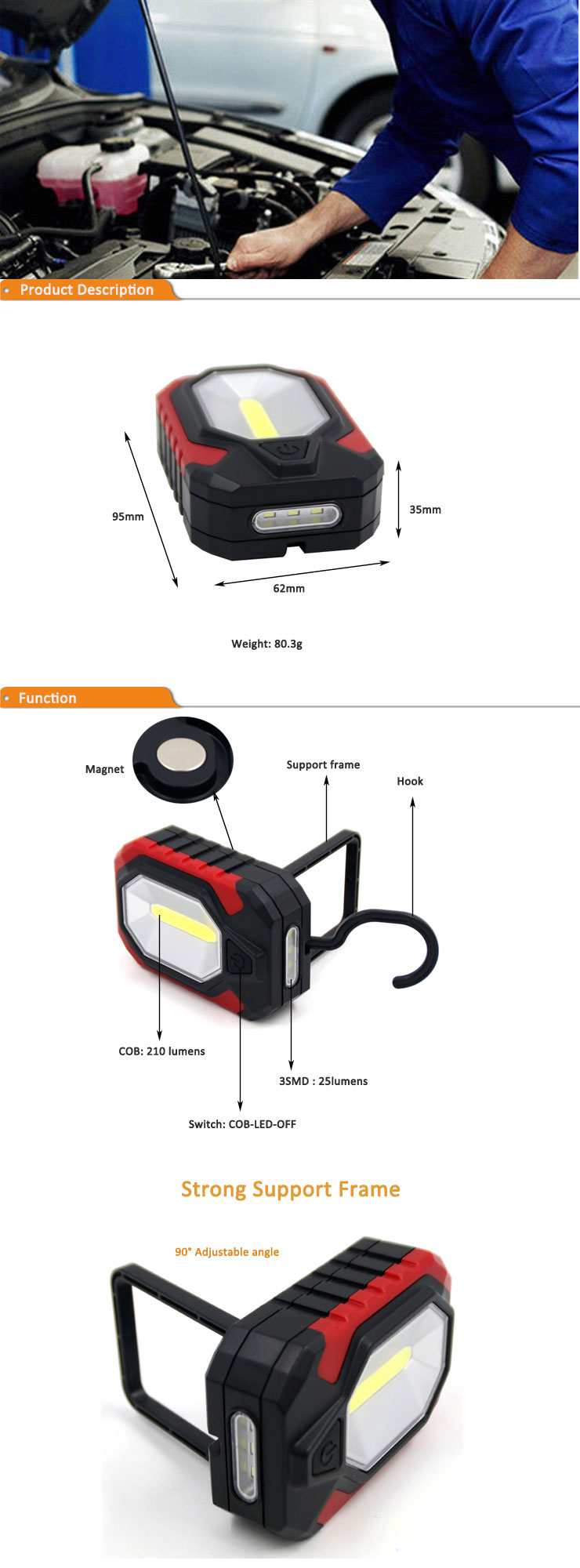 2019 New Arrivals 3W COB 3 SMD Mini Work Lamps Battery Work Lights Portable Garage flashlight Stand Led Work Light_Led Worklight