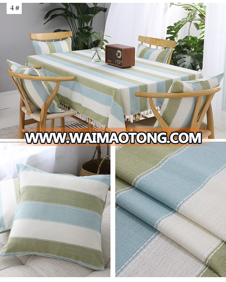 Simple Design Table Cloth Plain Color Striped Cotton Linen Dining Table Cloth