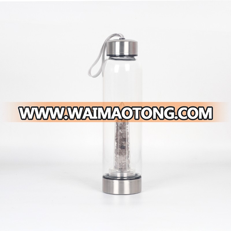 Wholesale 500ml natural crystal energy glass water bottle crystal water bottle with rope