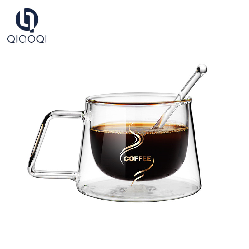 Custom design heat resisting christmas espresso double wall glass coffee cup with glass lid