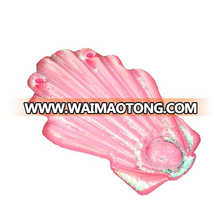 Pink glitter inflatable seashell float mattress for swimming toy