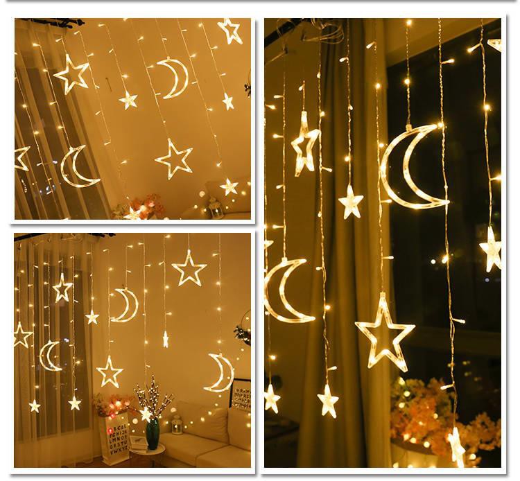 3.5M 138led moon star icicle led curtain light ramadan light string for Wedding home party Ramadan decoration