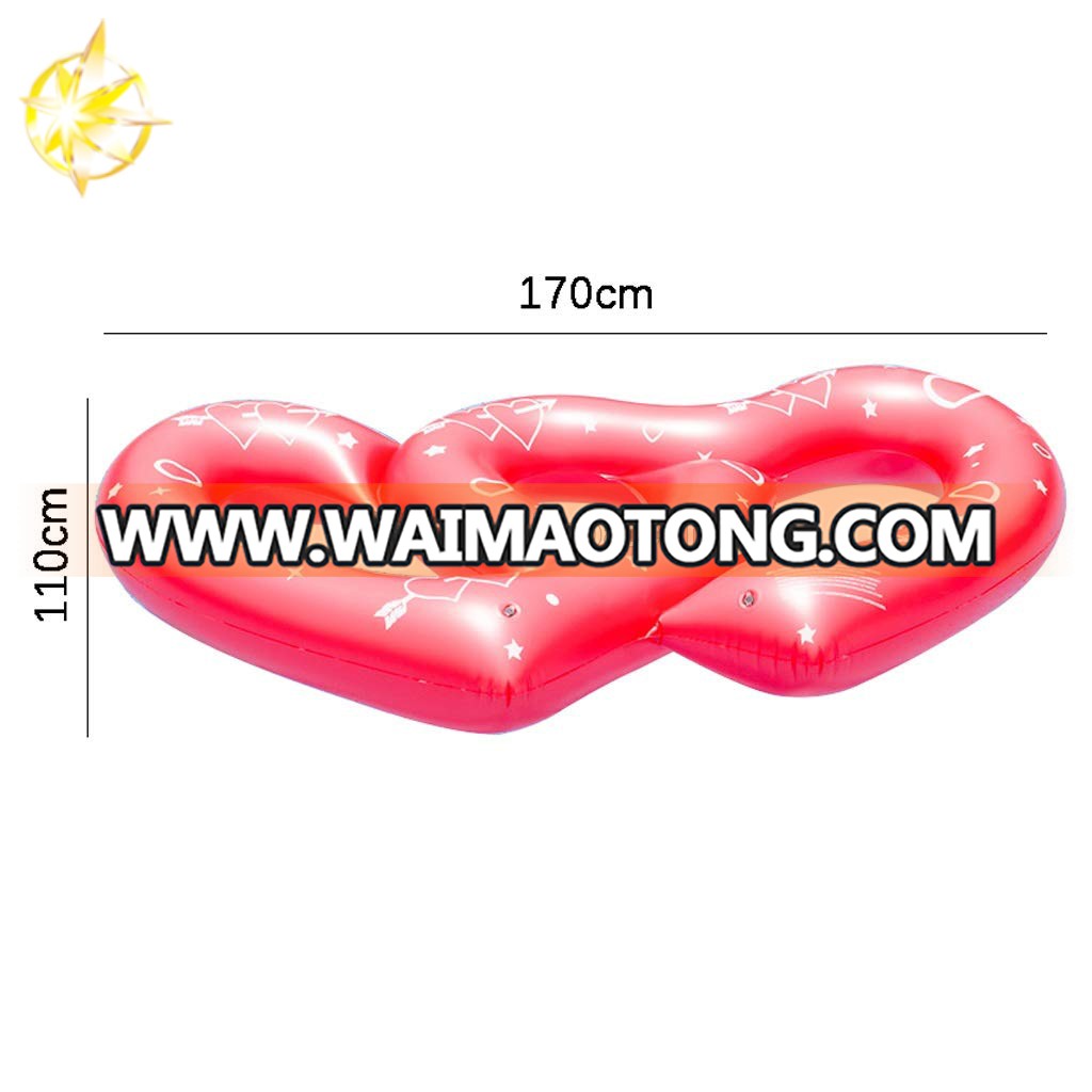 Double red love heart inflatable pool float swimming ring water party toys for adult fun pool float row