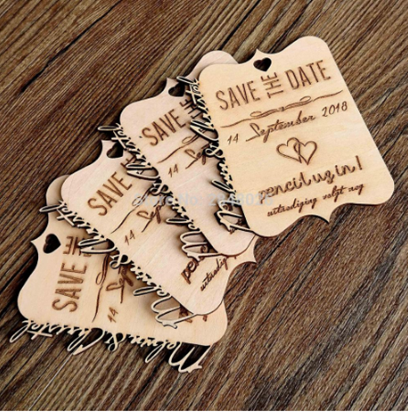 Personalized Laser Cut wood Save the Date wedding card