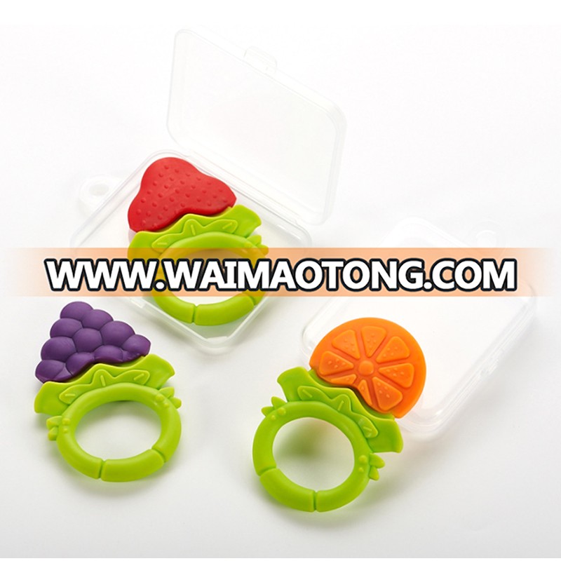 New Design food grade soft silicone baby teething ring toys fruit baby teethers