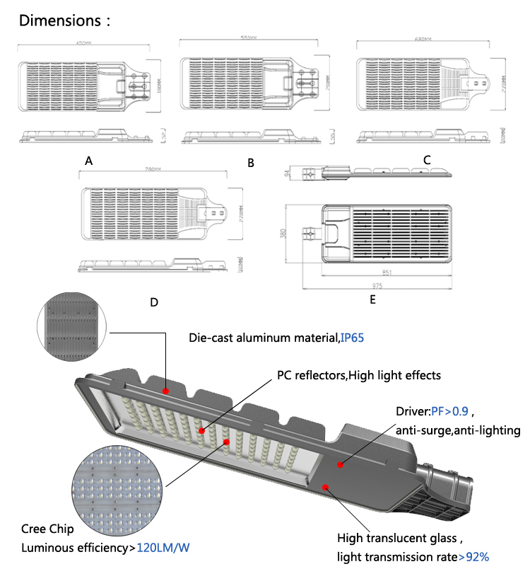 Die-casting aluminum housing led lamp led street light 20w-260w ccc ce rohs