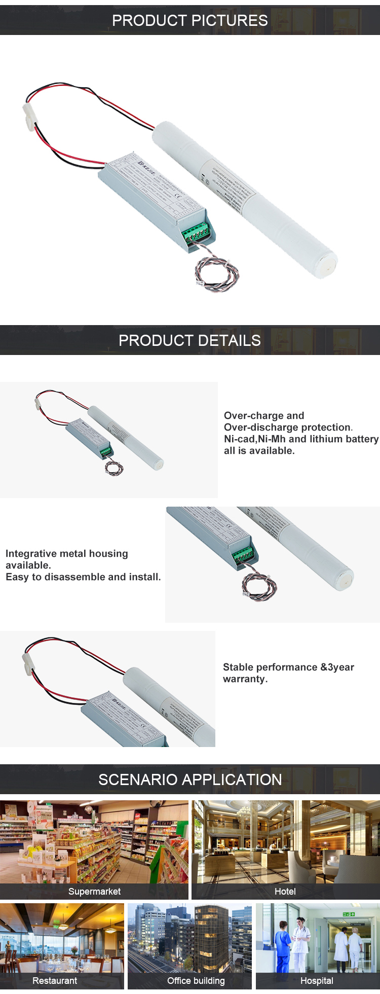 2020 3-60W panel light &down light emergency battery pack led emergency lighting module