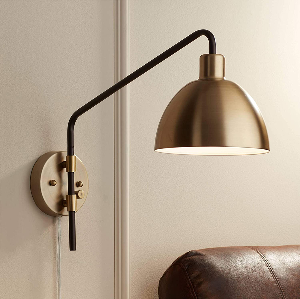 JLW-G023 Industrial Farmhouse Antique Brass Left Right Adjustable Wall Lamp for Bedroom Bedside Living Room Reading