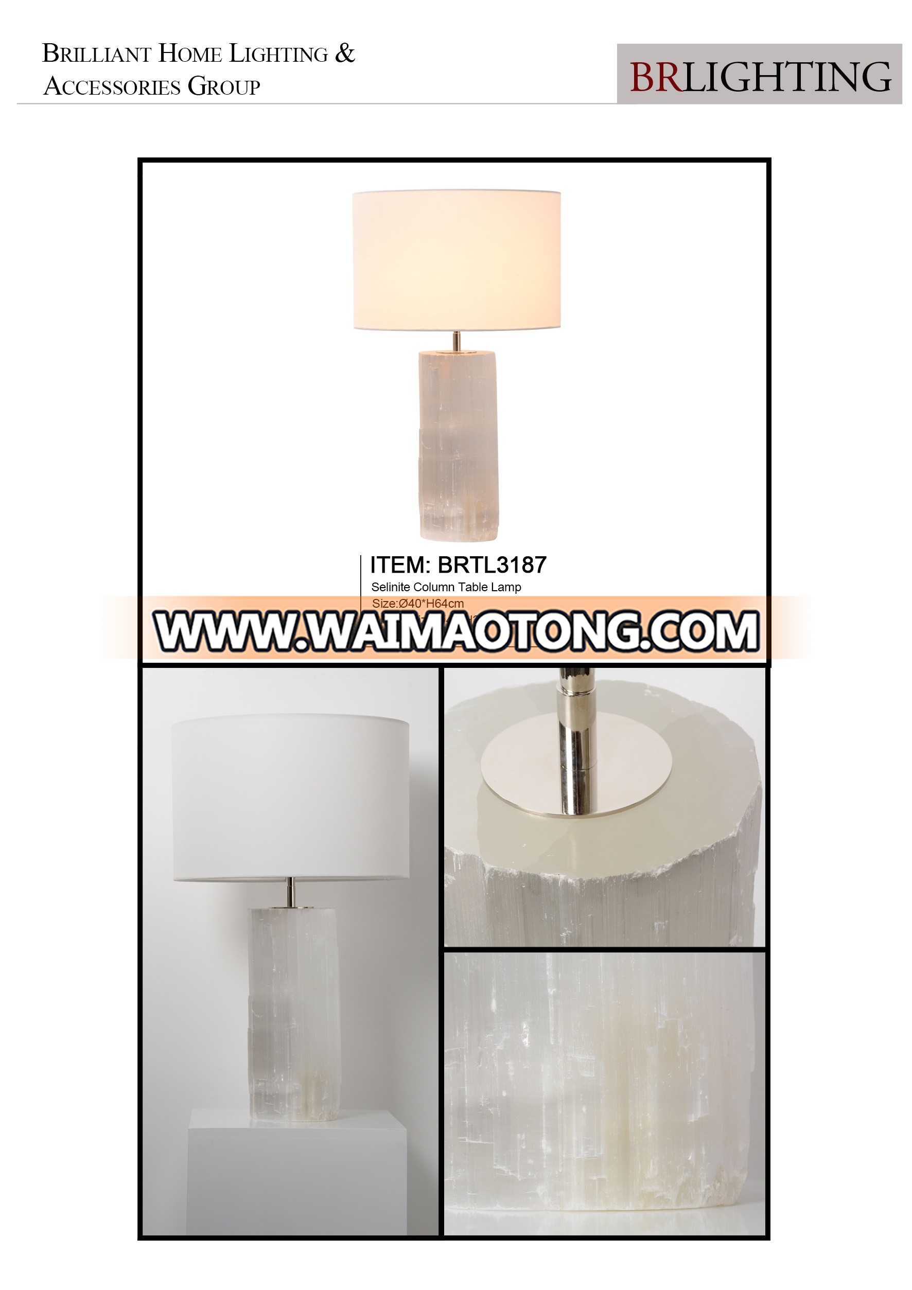 Modern Cylinder Luxury Style White Alabaster Base Table Lamp For Guest Room