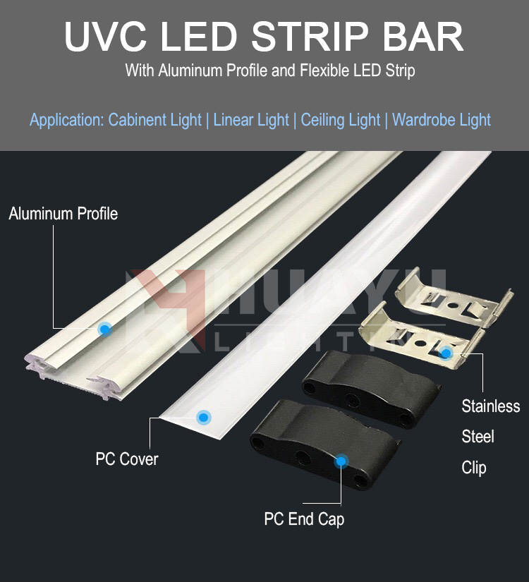 Deep UVC led strip bar 265nm 275nm 280nm uv water sterilizer with aluminum profile