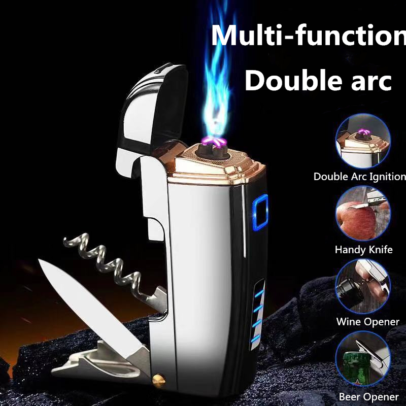 Hot Sell Multi-function Plasma USB Lighter ,Rechargeable Lighter With Knife