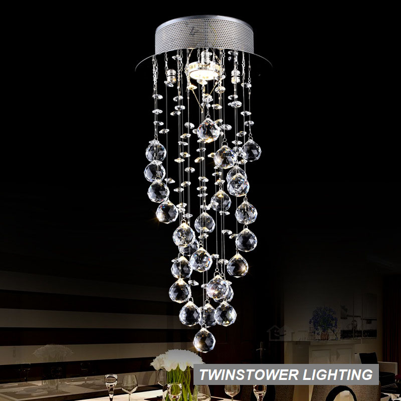 Modern style simple crystal chandelier villa living room chandelier LED revolving stair lamp hanging lamp