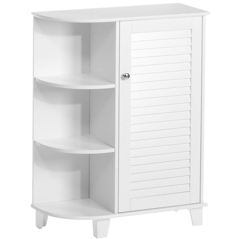 White Wood Floor Bathroom Side Cabinet with Door and Shelf