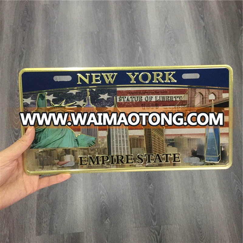 New York custom aluminum embossed plate metal gold printing vintage license plate