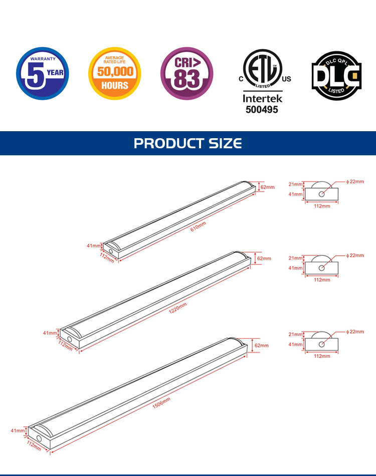 OGJG indoor commercial industrial lighting linear fixture 2ft 4ft 5ft 8ft 40w 60w office led shop light