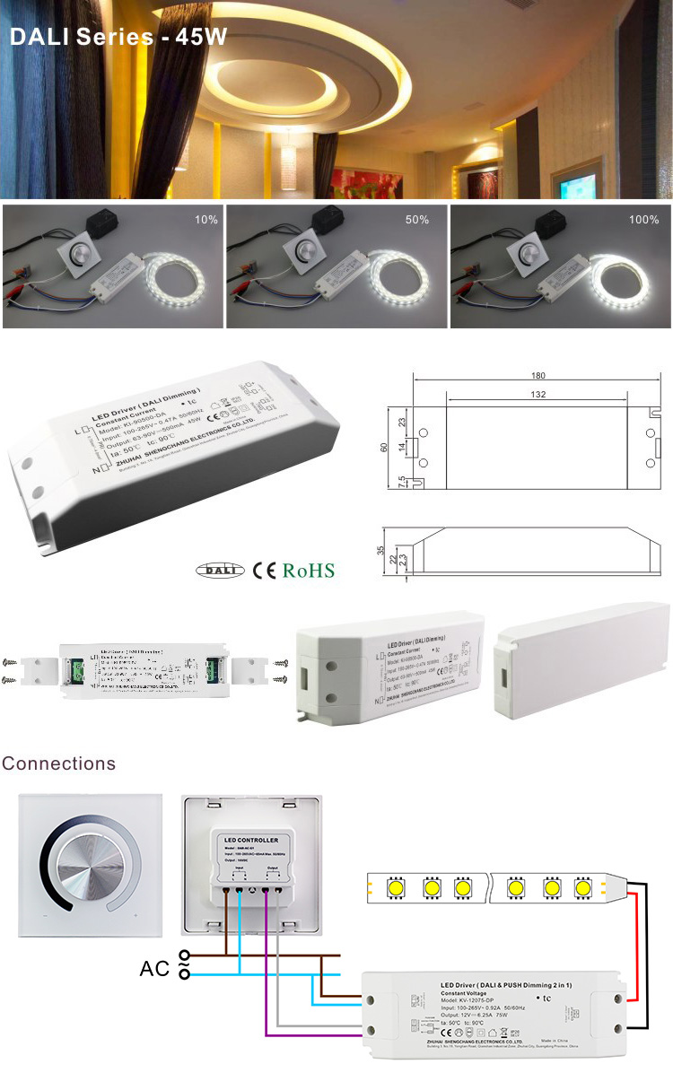 25V 35V 1400mA 49W DC DALI Dimming Constant Current LED Downlight Driver