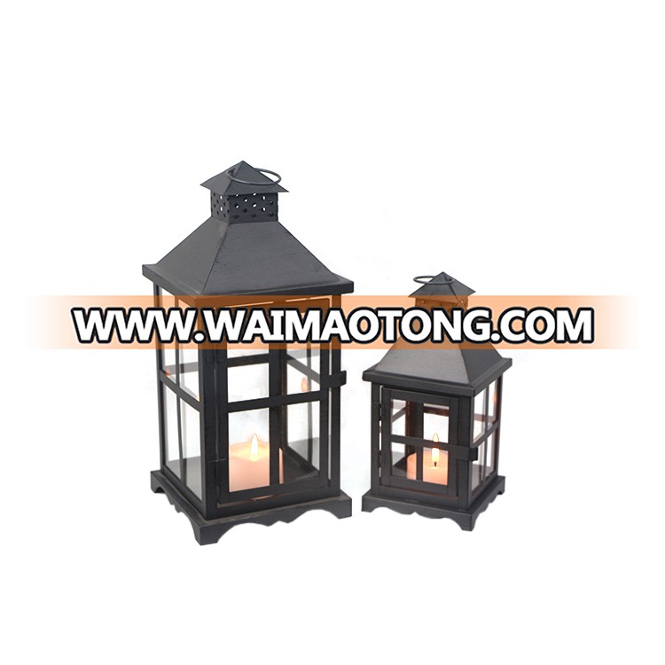 Set Of 2   Decoration Black Modern Glass For Indoor Candle Lantern