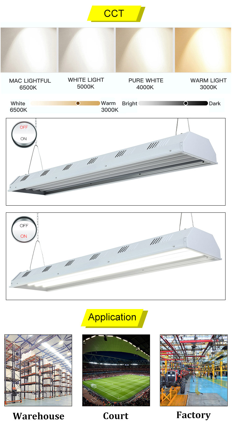 lighting manufacturer indoor badminton court 80w 120w 160w 200w dali dimming sensor led pendant linear light high bay lamp