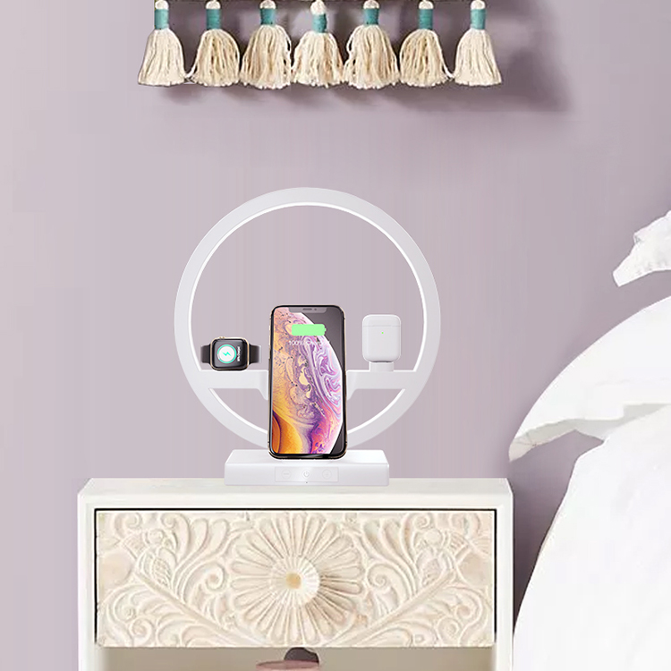 Phone Watch Earphone Dimmable LED Desk Table Lamp Fast Wireless Charger Dock Station