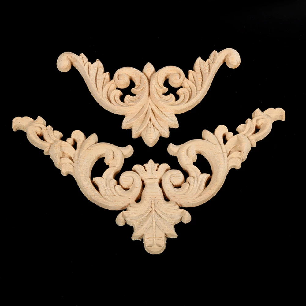 2019  Rubber Wood Carved Corner Onlay Applique Furniture Flower Shape Unpainted Decoration Furniture Accessories(EFS-FB-009)