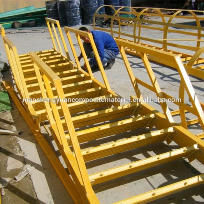 High strength anti Corrosion  frp fiberglass ladder with safety cage