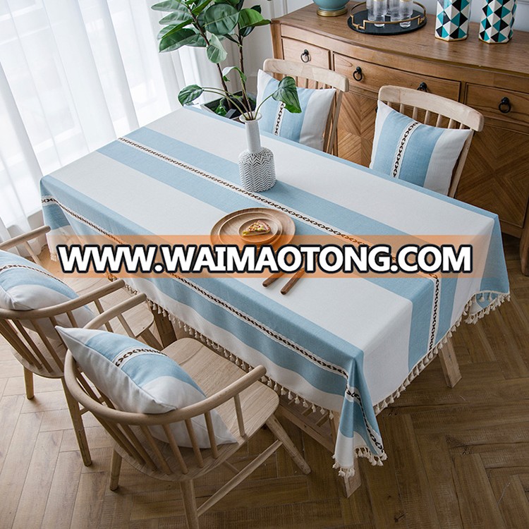 Daily Use Cotton linen Embroidery Tassel  Tablecloth Rectangular Jacquard Dining Table Cloth